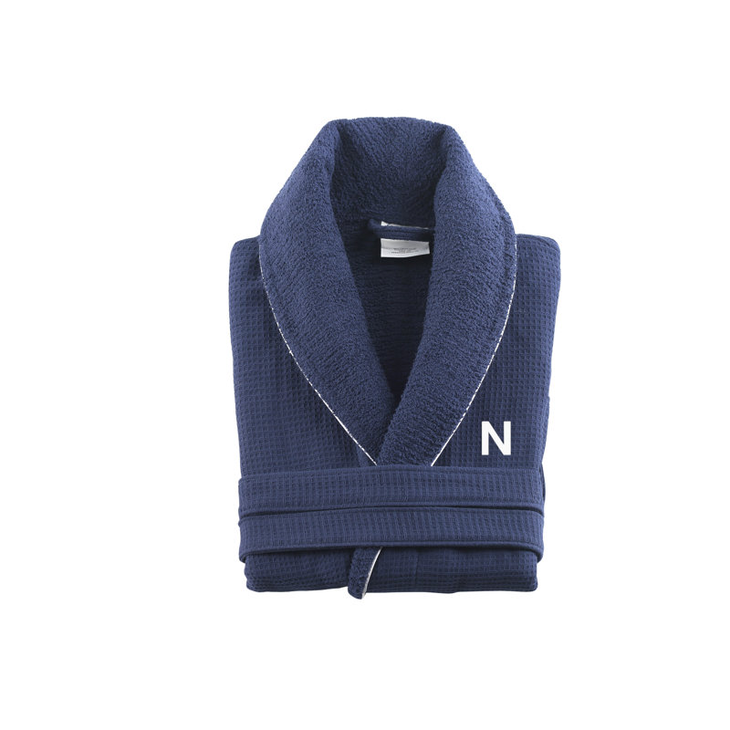 Peignoir monogrammé gaufré en coton turc, Marine, N