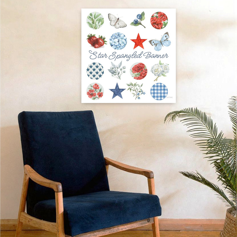 Rouge, blanc, bleu, floral, III, abstrait, contemporain, œillet, hortensia, fleur, été, art, H 24 po x l 24 po