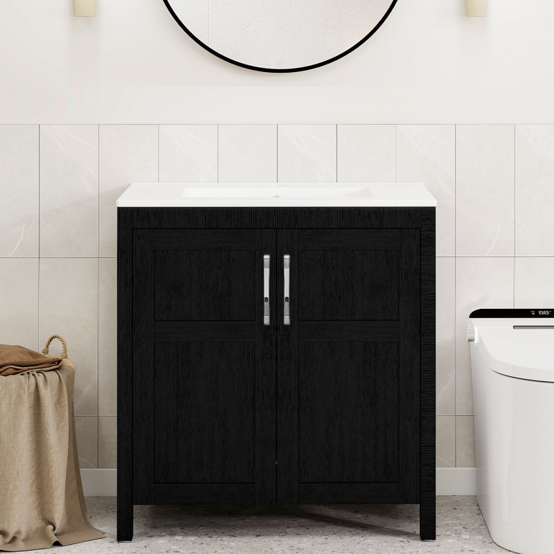 Meuble-lavabo simple moderne autoportant de 30 pouces avec lavabo (robinet inclus), Noir