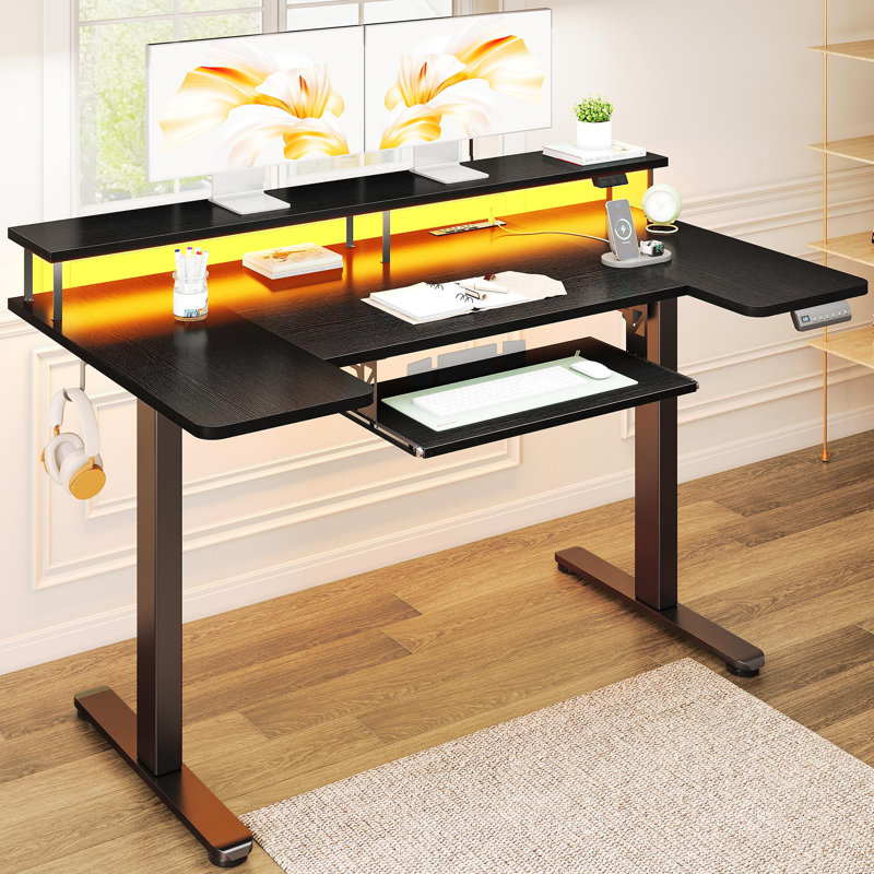 Joyful Electric U-Shaped Standing Desk with LED Lights, Black