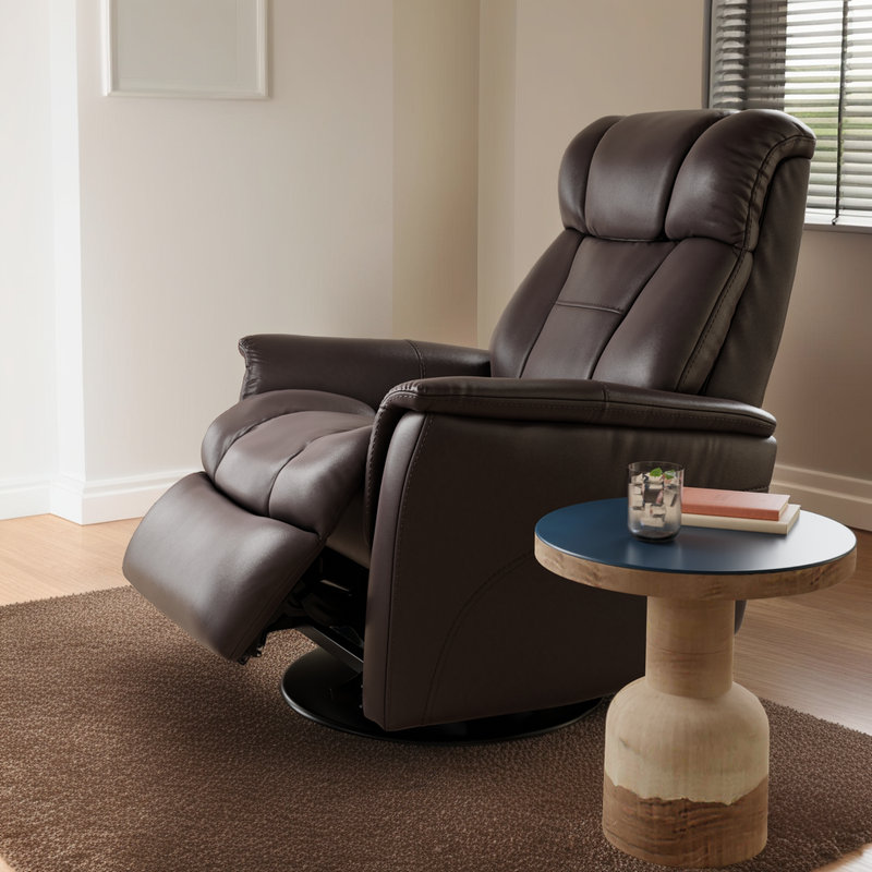 ??360° Swivel Glider Recliner – Adjustable Headrest & Footrest – No-Sag Suspension – Multiple Upholstery Options?, Dark Brown