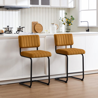 Ambrine Low Back Tufted Velvet Upholstered Counter/Bar Stool with Steel Sled Frame