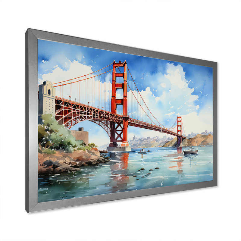 Pont bleu, architecture Marvel IV - architecture, art mural salon, H 34 po x l 44 po x P 1,5 po, Cadre photo argenté