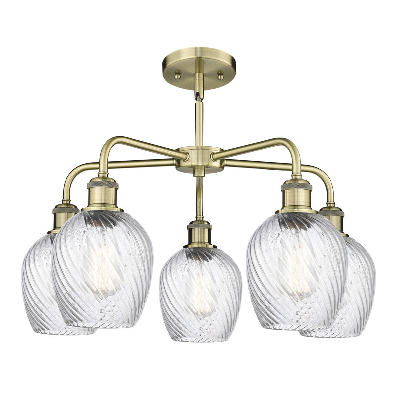 Lustre sphérique à 5 lumières Jesiah, Laiton antique