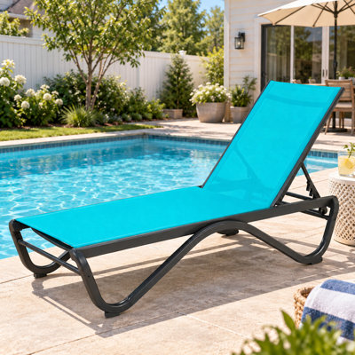 Méridienne d'extérieur Kozyard, structure entièrement en aluminium et tissu textilène, méridienne inclinable réglable entièrement plate pour la piscine, les bains de soleil et la cour arrière, turquoise