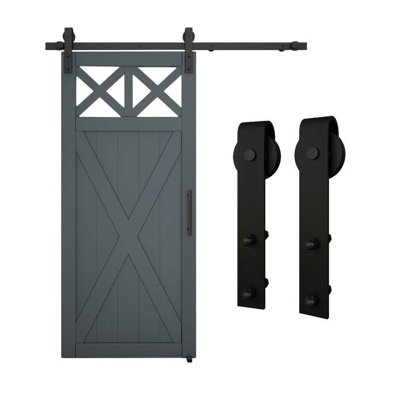 72" Designer Interior Barn Door Kit with Soft Close, Matte Black