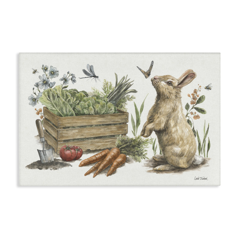 «Gardening Bunny Scene» par Leslie Trimbach, H 24 po x l 36 po