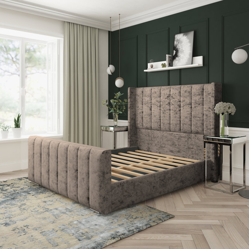 Aspen Crushed Velvet Upholstered Bed Frame, Single (3'), Mink