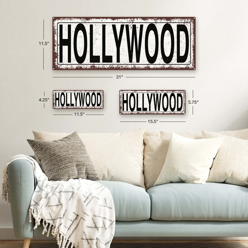 " Distressed, Hollywood Metal Sign " Print