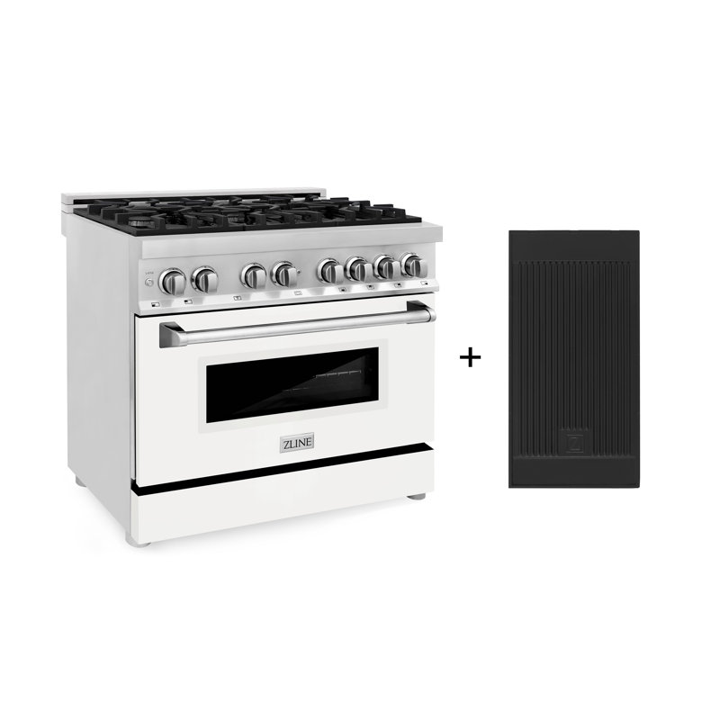 ZLINE 36" Legacy Dual Fuel Range w/ 6 Burner Gas Cooktop & Electric Oven w/ Griddle, White Matte