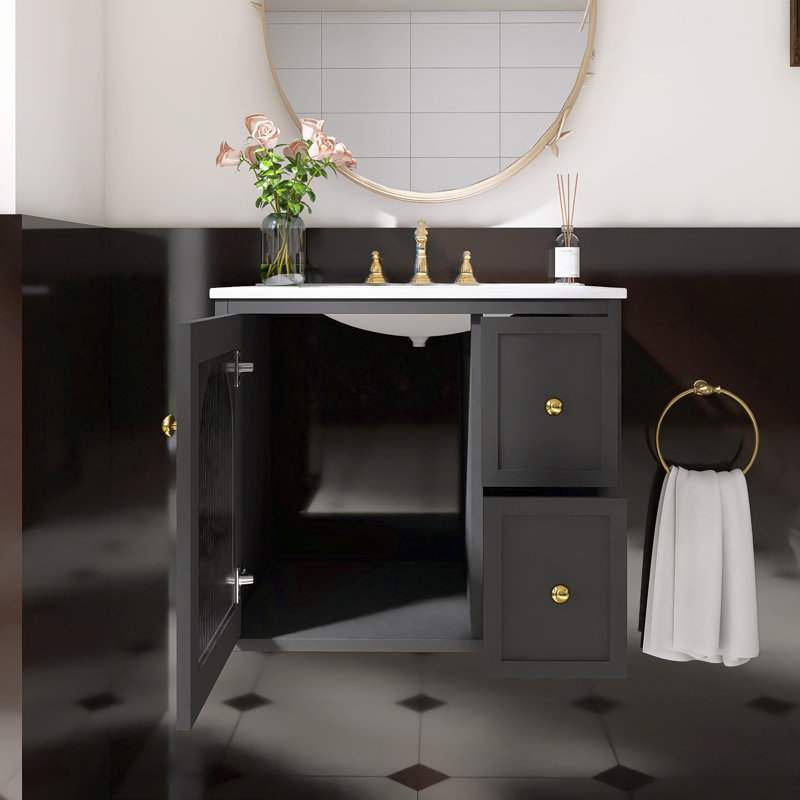 Bathroom Vanity Set Wall Mounted For Small Space, Black