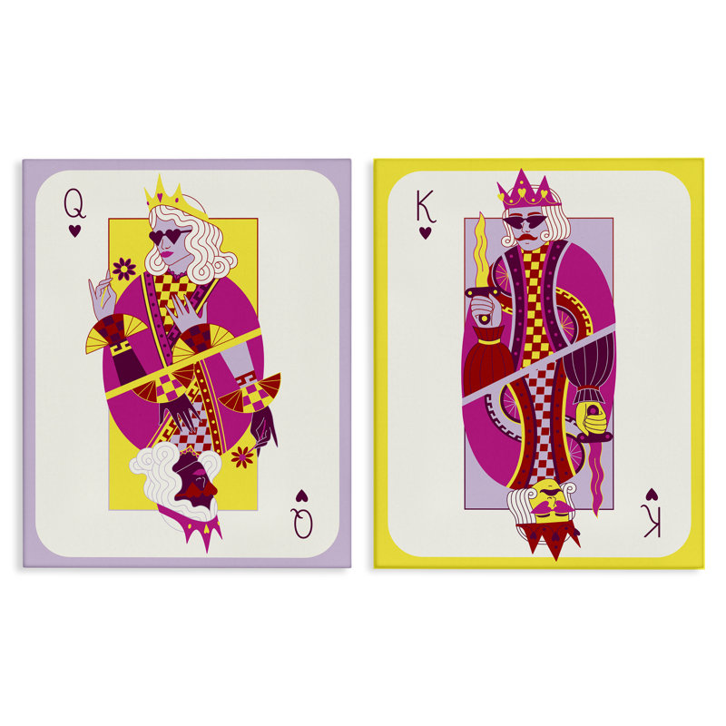 King & Queen Cards 2pc Canvas Set, design by Grace Popp, 30" H x 24" W