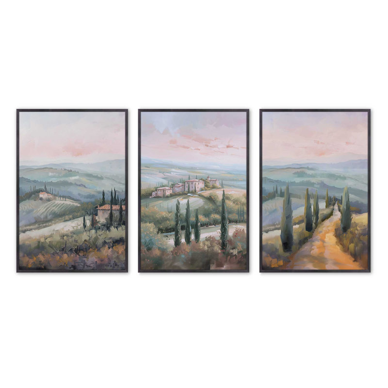 «Dusk's Glow in Tuscany», ensemble de 3 reproductions de cadres photo, Zinc patiné, H 37,25 po x l 25,25 po