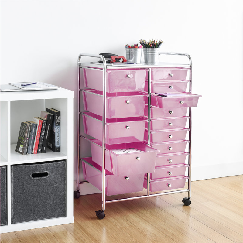 Creger 97cm H x 63cm W Utility Cart with Wheels, Pink