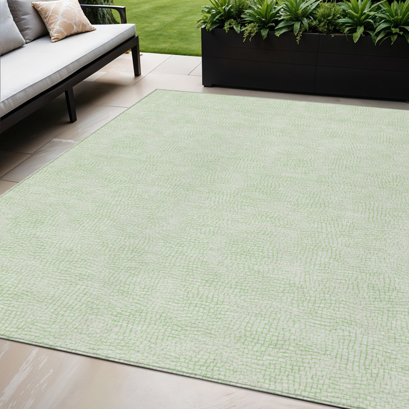 Tapis extérieur lavable géométrique vert menthe et ivoire 5 pi x 8 pi
