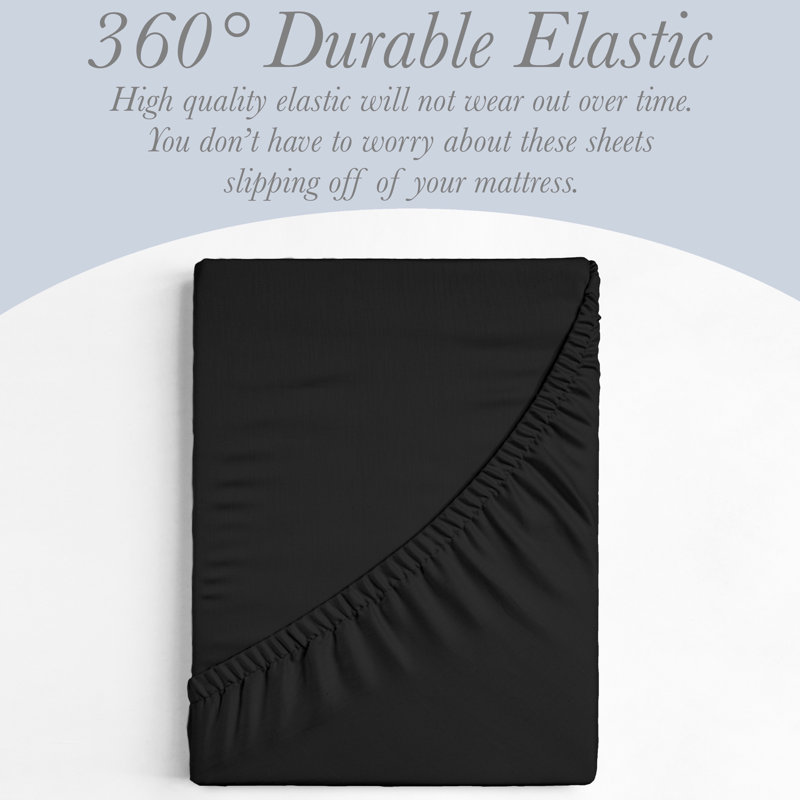 6 Piece Ultra Soft Double Brushed Microfiber Sheet Set, Cooling Sheets with Extra Deep Pockets - Machine Washable, Black