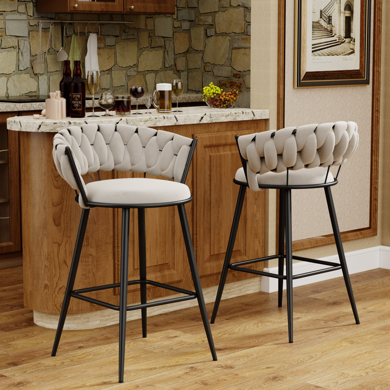 Upholstered Counter Stool With Metal Frame, Bar Stool (30” Seat Height), Beige