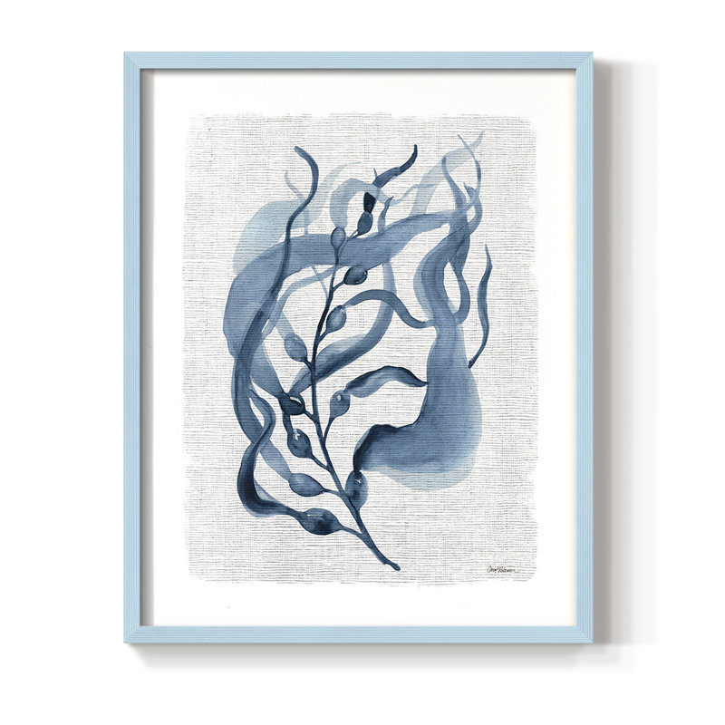 Reproduction encadrée marine en varech II - bois massif, Bleu, H 21 po x l 17 po