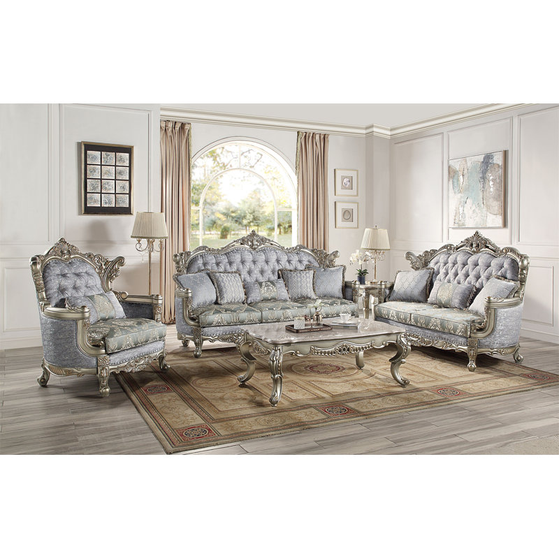 Miliani Gray Tufted Fabric Loveseat with Nailhead Trim