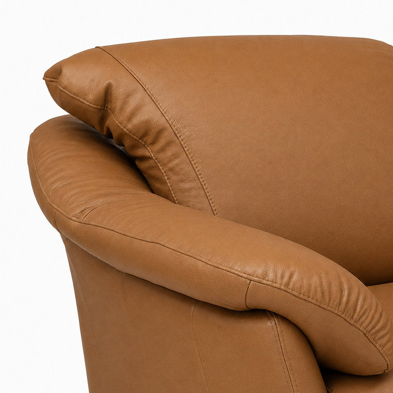 Canapé modulaire en cuir fleur Ramdev, Orienté à gauche (vu de face), Cuir véritable caramel