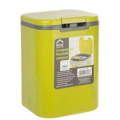 Bac à compost Home Essentials, compact, minimisant les odeurs, poubelle de cuisine en plastique avec couvercle à une touche, bac de recyclage élégant, capacité de 2 litres, L 5 po x l 5 po x H 7 po, vert