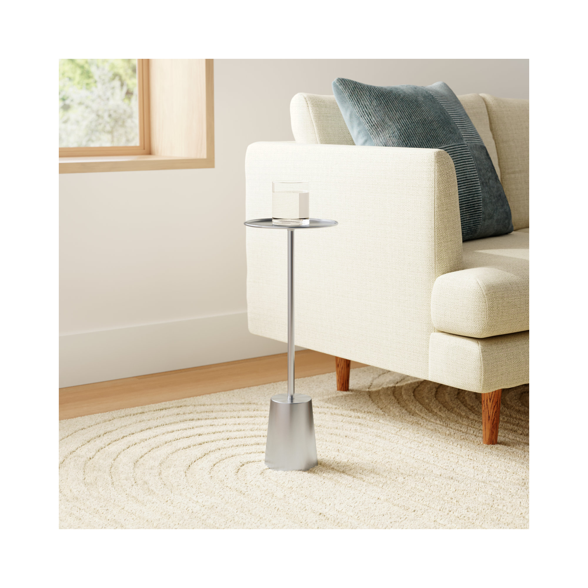 Patson Steel Tray Top Pedestal End Table, Silver