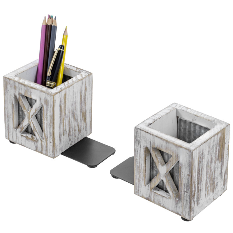 Serre-livres décoratifs en bois blanchi à la chaux