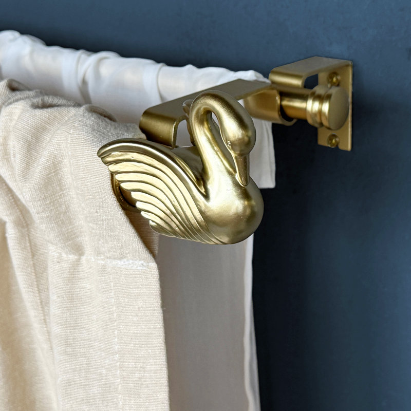 Tringle à rideaux double Elegant Swan avec fleuron décoratif, longueur réglable (disponible en or), 37" - 72", Doré