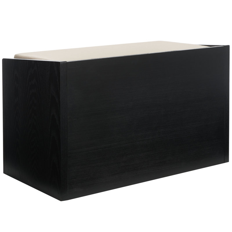 Josette Linen Upholstered Storage Bench, Black