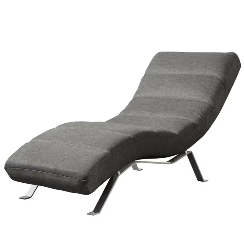 Brixham Upholstered Chenille Fabric Chaise Lounge with Adjustable Back, Silver, Grey