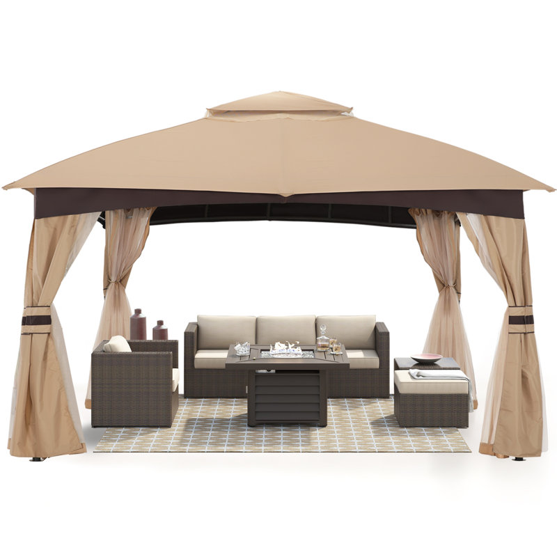 MASTERCANOPY Premium Steel Patio Gazebo with Mosquito Netting, Beige, 12 ft. x 10 ft.