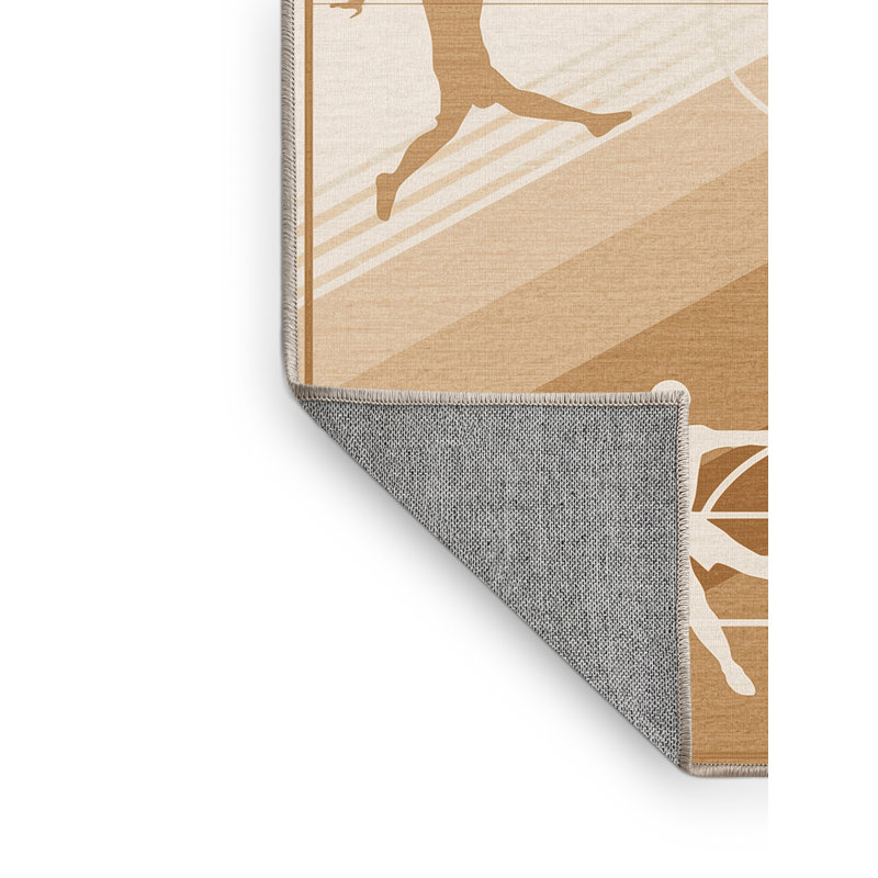 Machine Washable Paxton Blind Soccer Minimalist Rug in Beige – Beige Binding, 7x10