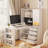 Desks, Modern White L-Shaped Computer Desk with Charging Station, Storage, LED Light | White | MDF-2005337039-2005337037