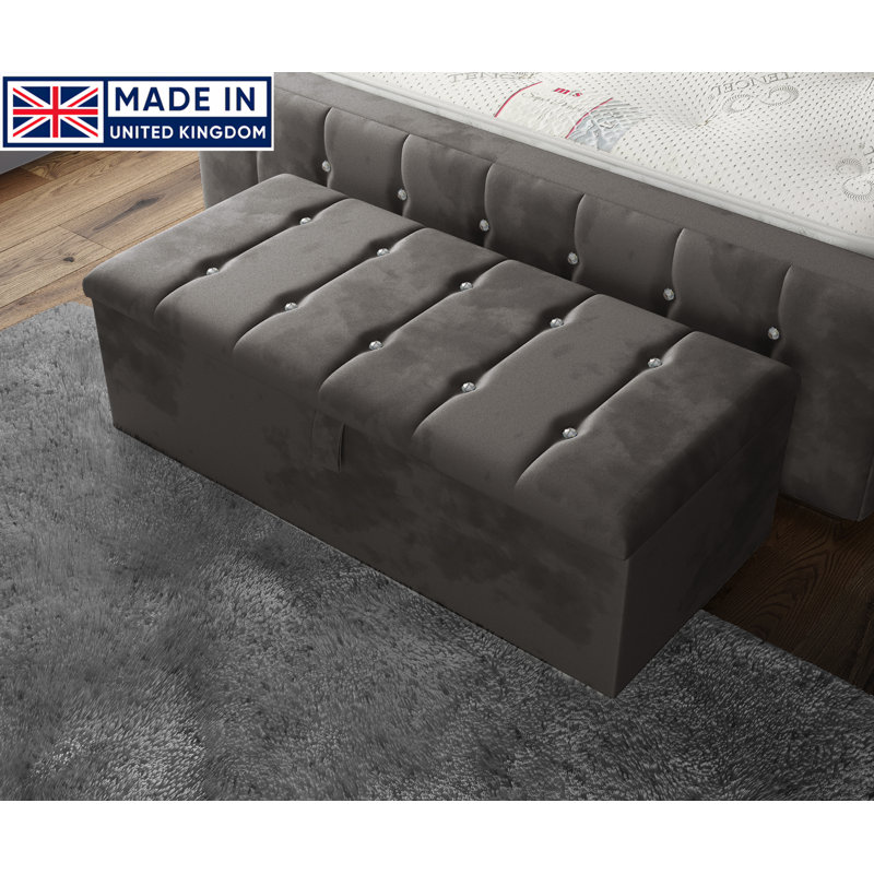 Tullyrusk 102cm Wide Tufted Rectangle Striped Standard Ottoman with Storage, Charcoal
