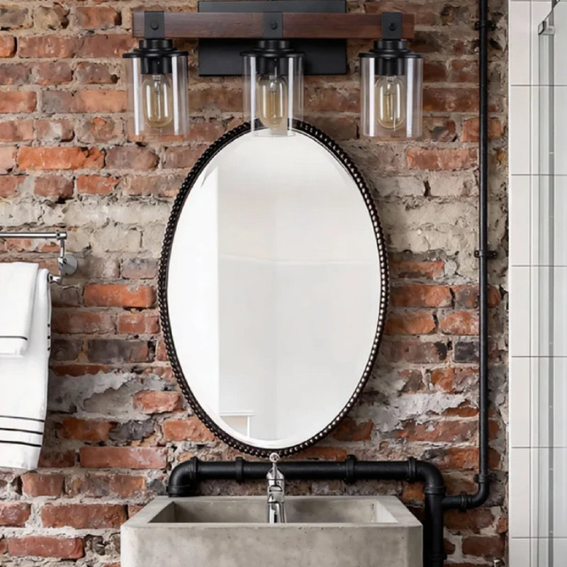 Applique murale de salle de bain 19 po à 3 lumières rustique, avec abat-jour en verre et décor en bois, luminaire de maison de campagne moderne (sans ampoules)