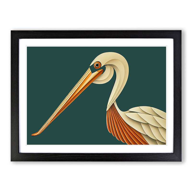 XH1022-6865X Pelican Art Deco - Single Picture Frame Print, Black Framed, 25cm H x 34cm W x 2cm D