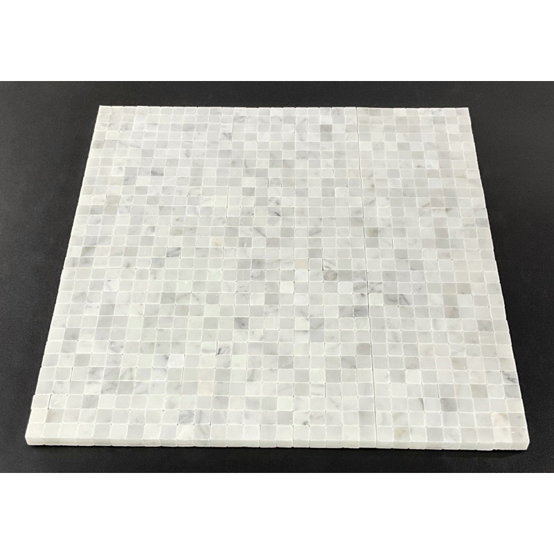 Carreau de mosaïque carré blanc 3/8 po en marbre de Carrare blanc - feuille de pierre naturelle polie 12 po x 12 po
