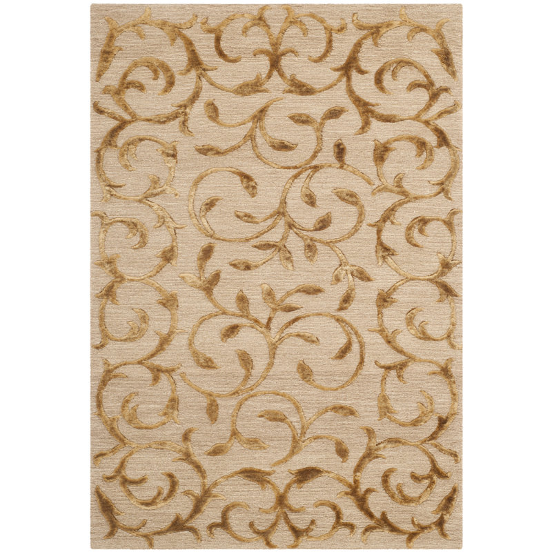 Tibetan Hand-Knotted Gold Area Rug, Rectangle 6' x 9'