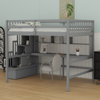 Loft Bed With Desk, Storage Shelves And Staircase by Latitude Run