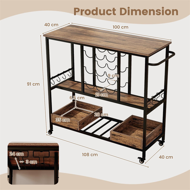 Alys Metal Bar Cart, Brown