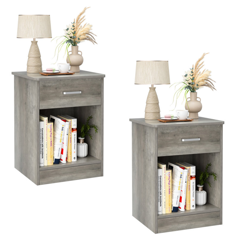 Ignacio 23.6" H Wood Nightstand with Drawer, Gray, Set of 2