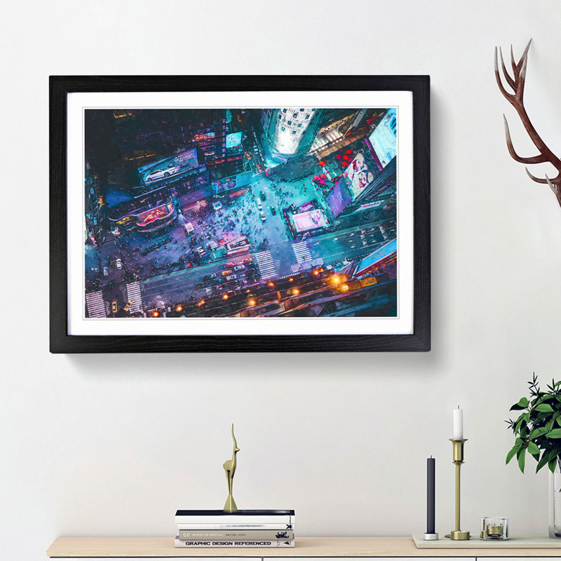 High Above Times Square in Abstract - Picture Frame Graphic Art Print on MDF, Black Framed, 62cm H x 87cm W x 2cm D