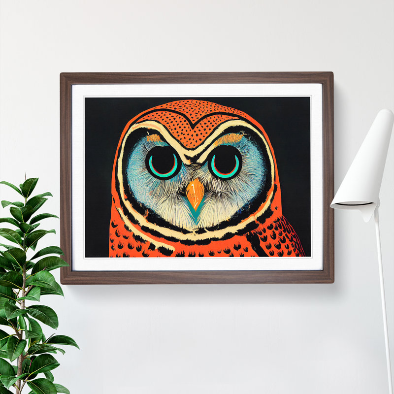 Great Owl - Single Picture Frame Print, 46cm H x 64cm W x 2cm D, Walnut Framed