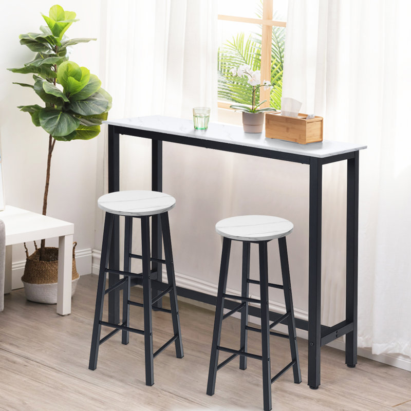 Pub Height Bar Stools Set Of 2 Rustic Faux Marble Bar Stools, White