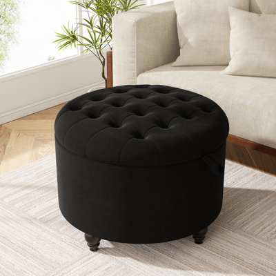 Button-Designed Upholstered Ottoman With Storage