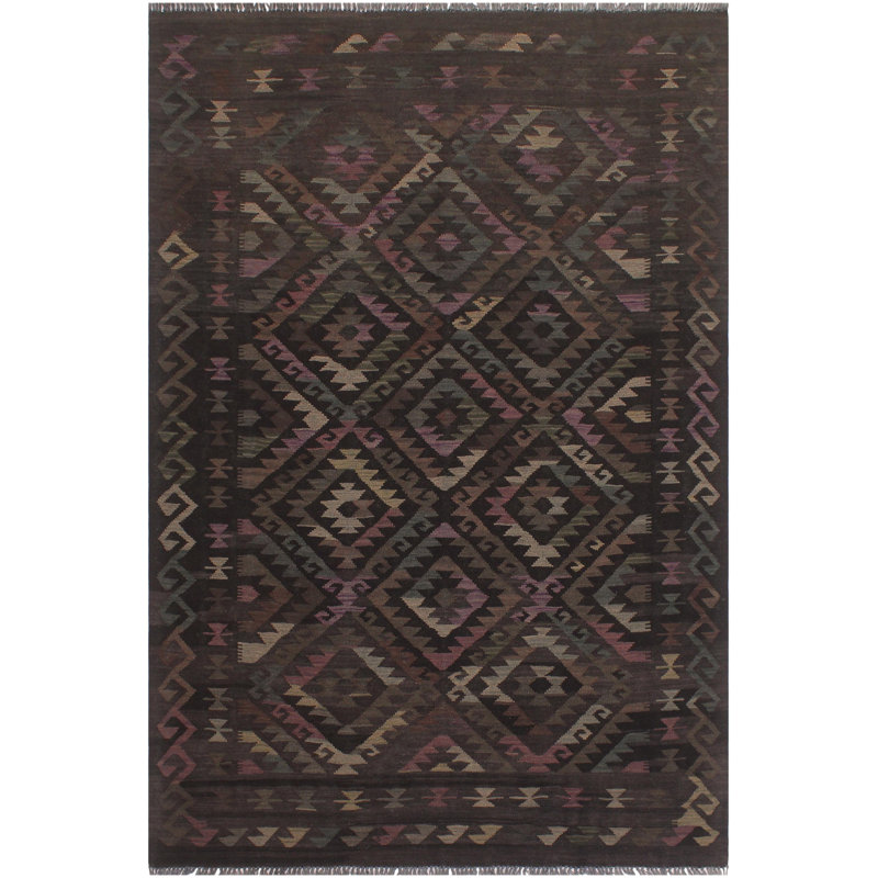 Tapis gris / bleu en laine noué à la main 4 pi 11 po x 6 pi 8 po Cedorah Southwestern