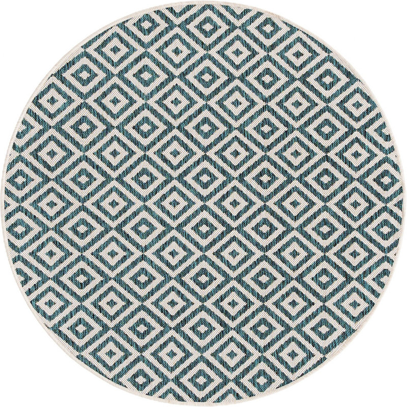 Outdoor Destiny Area Rug Green Diamond Color, Round 4'