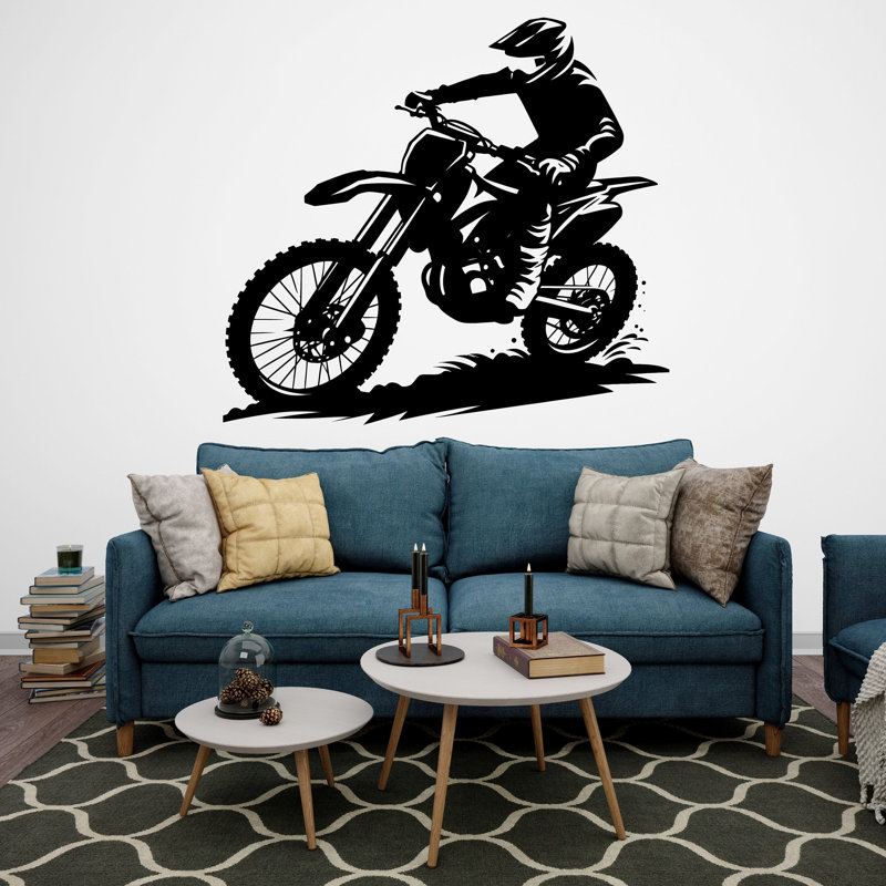 Décalcomanie murale Motocross, décor Motocross, art mural Motocross garçon, H 17 po x l 19 po