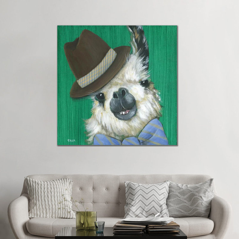 Llama Gentleman - reproduction d'art, Toile tendue, Non mat, H 48 po x l 48 po x 1,5 po