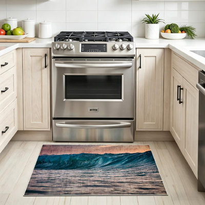 Clear Machine Washable,Ocean Wave Evening Stormy Homcom Indoor Area Rug